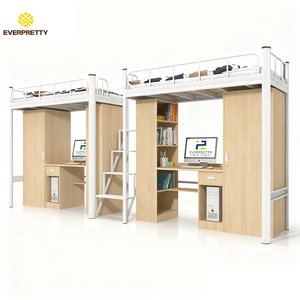 School University Dormitory <strong>Bed</strong> Furniture Metal Double <strong>Loft</strong> <strong>Bed</strong> <strong>Frame</strong> with Wardrobe Study Desk &amp; Storage Cabinet for 2 Students - Product Image 2