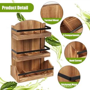 Wooden desktop tea bag and capsule organizer, <b>kitchen</b> seasoning rack, three-tier coffee storage rack with dividers - Product Image 3