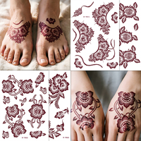 Stiker Tato Temporer Henna Motif Bunga Tanpa Air, Tempel dan Lepas, untuk Kaki dan Leher, Cocok untuk Festival