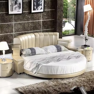 Cadre <span class=keywords><strong>de</strong></span> lit rond moderne <span class=keywords><strong>de</strong></span> luxe en bois avec haut-parleur intégré, mobilier <span class=keywords><strong>de</strong></span> chambre rembourré <span class=keywords><strong>pour</strong></span> la maison et l'hôtel - Product Image 5