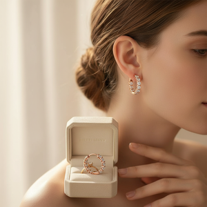 Boucles d'oreilles créoles en diamant rond de 0,35 ct, or rose jaune 14 carats, fiançailles pour femmes et enfants - Product Image 3