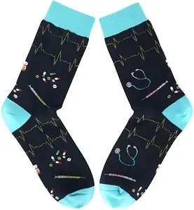 Small MOQ OEM comfortable stretchy medical theme crew socks