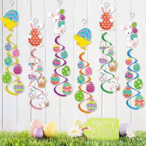 Ornement suspendu en spirale de Pâques coloré, œuf en papier, lapin, carillon éolien, décoration rotative, impression numérique pour la Journée de la Terre - Product Image 1