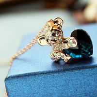 Collier tendance en strass, pendentif cœur koala en cristal autrichien, bijoux pour femmes, vente en gros