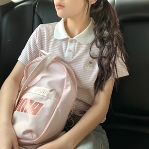 POLO de manga corta para niñas, novedad de verano 2024, camiseta original estilo dulce hermana, rayas, suelta, dulce, tendencia corta - Product Image 2