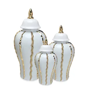 J200 Ceramic Gold And White Ginger Jar Porcelain Tabletop Jar Home Decor Porcelain Sets