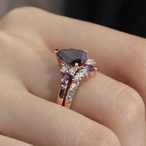 Messi Jewelry MSR-1782 10K Round <b>Gold</b> Pear Cut Lab Alexanderite Fashion <b>Ring</b> Engagement <b>Ring</b> <b>Set</b> - Product Image 6