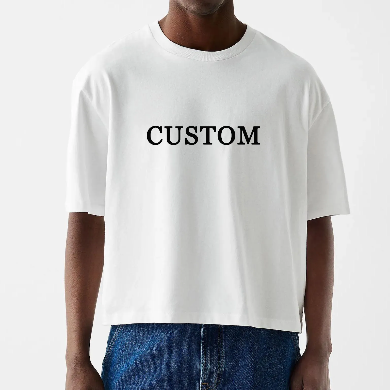 Topkwaliteit Crop Top Length Box Fit Mannen Oversized T-Shirt Custom Logo Scherm Blanco 100 Katoen 260Gsm Drop Shoulder T-Shirt