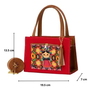 Bolso Bandolera Fana para Mujer, Rojo, Poliéster, Impermeable, Cierre de Cremallera, Diseño Floral, Decoración con Borlas, Estilo Veraniego - Product Image 4