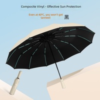 Parapluie automatique pliant en trois sections de 23 pouces, à 12 baleines renforcées, pour adultes, protection solaire extérieure, cadeaux d'affaires