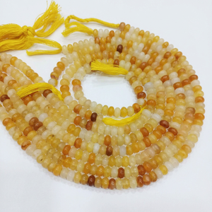 ลูกปัดควอตซ์สีเหลืองธรรมชาติทรงรอนเดลล์เรียบขนาด 8 มม. จำหน่ายเป็นเส้นยาว 8 นิ้ว - Product Image 1