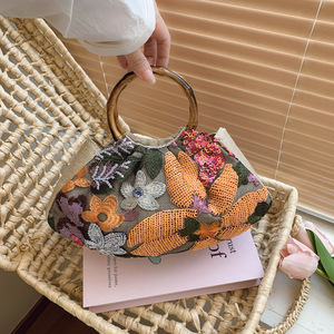 Borsa da Spiaggia Casual Trendy con Paillettes Colorate, Patchwork in Rete e Stampa Floreale, Fodera in PVC e Poliestere, Stile Vacanza al Mare - Product Image 1
