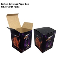 Caja de Papel Impresa con Diseño Personalizado para 4 Latas de Agua con Gas Energética, para Exhibición en Estantes de Supermercados y Venta al por Menor