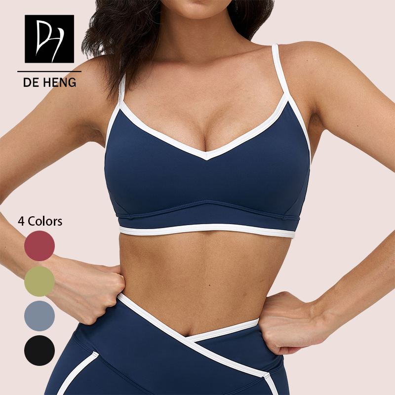 Custom Sports Yoga Fitness Backless Adjustable Contrasting Color Lady High Quality Gym Workout Bra With Breast Pads For Women