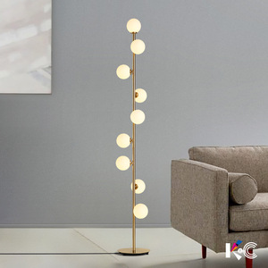 Modern Indoor Bedroom LED <strong>Standing</strong> <strong>Lamp</strong> <strong>Gold</strong> and White Glass Floor Light - Product Image 1