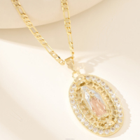 Pendentif Vierge Marie de Guadalupe en Zircon Cubique, Collier en Laiton Plaqué Or 14 carats, Style Religieux