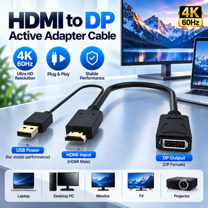 <strong>HDMI</strong> <strong>to</strong> Display Port <strong>DP</strong> Output Converter Adapter <strong>Cable</strong> With USB Power Supply for Monitor PS4 Game Console - Product Image 1