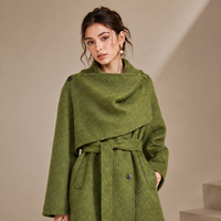 Manteau en laine tissé uni avec ceinture longue, personnalisé OEM/ODM, pour l'hiver, veste décontractée écologique pour femmes