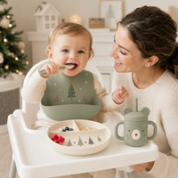 Ensemble repas bébé en silicone Koala personnalisé avec logo, de qualité alimentaire, comprenant bavoir, assiette à compartiments, bol à ventouse, cuillère et tasse, kit d'alimentation pour tout-petits