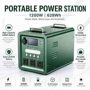 Centrale Électrique Portable 1200W 628Wh LiFePO4, Générateur Solaire, Batterie de Secours d'Urgence Domestique, Onde Sinusoïdale Pure, Universel, Chine - Product Image 2