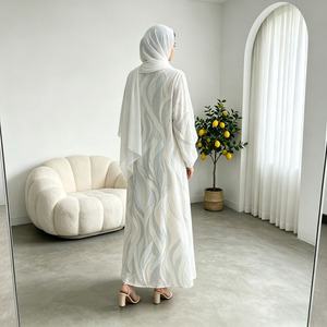 Elegant Pearl White Abaya Muslim Dress Lightweight Spring Open Front Kimono Modest Wear For Women - Product Image 3