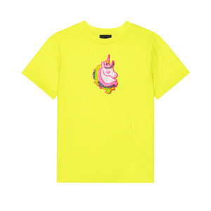 Sparkling <b>Sequined</b> Unicorn Cartoon Patch Streetwear Yellow Silk/Cotton Tee - Product Image 5
