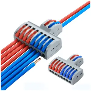 Pemisah Kabel Sirkuit Universal, Input 2 Garis Warna Biru Merah Abu-abu, Kabel Kompak Tuas Terminal Penghubung Cepat