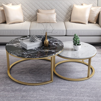 Ensemble de tables basses en marbre en gros, base en acier inoxydable, table à thé noire et blanche, style moderne, salon, 2 tables d'appoint
