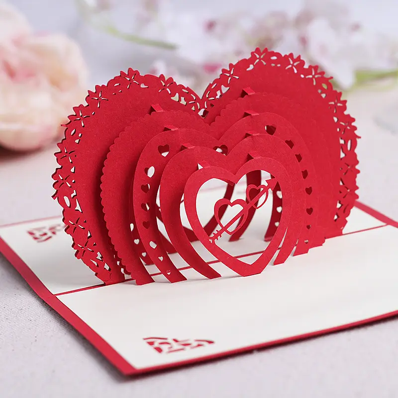 Ychon Valentine's Day love Laser Cut paper carved commemorative card heart-shaped custom 3D POP UP Card picture wedding