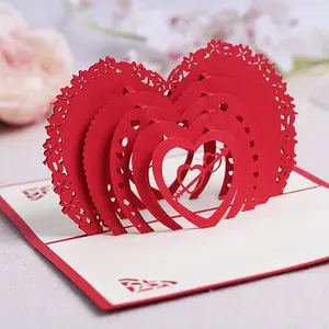 Ychon Valentine Ngày Tình Yêu cắt laser giấy khắc kỷ niệm thẻ hình trái tim tùy chỉnh 3D Pop Up Thẻ Hình Ảnh đám cưới