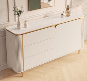 <span class=keywords><strong>Buffet</strong></span> de luxe moderne et léger en <span class=keywords><strong>bois</strong></span> massif et pierre avec 2 étagères et 3 tiroirs en acier inoxydable Meuble de rangement pour le salon - Product Image 4