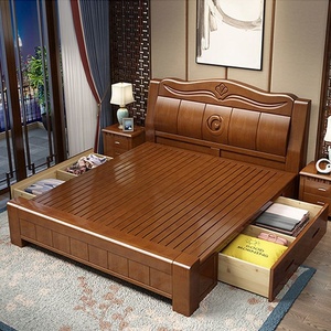 Stile cinese 2021 casa set moderno king size in legno massello telaio camera da letto a buon mercato mobili in legno letto matrimoniale con stoccaggio - Product Image 3