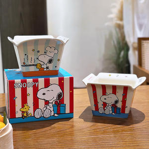 Tazón de Palomitas de Maíz de Cerámica Snoopy de 350 ml, Cuadrado, con Tapa Abatible, Diseño de Dibujos Animados, Tazón para Aperitivos para Fiestas, Apto para Microondas - Product Image 2