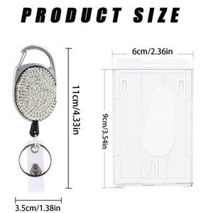 Cross-border white rhinestone-encrusted retractable <b>ID</b> tag <b>holder</b> with sparkly neck strap and lanyard, double-sided transparent - Product Image 5