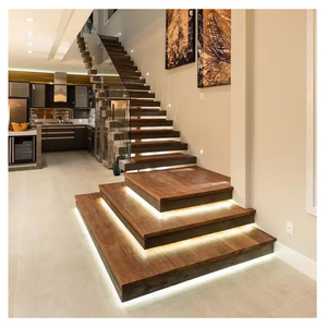Escalier moderne <span class=keywords><strong>en</strong></span> acier inoxydable et bois de haute qualité avec garde-corps <span class=keywords><strong>en</strong></span> <span class=keywords><strong>verre</strong></span> Escaliers intérieurs droits flottants pour une utilisation <span class=keywords><strong>en</strong></span> villa - Product Image 4