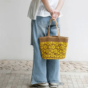 Bolso tote de poliéster retro de gran capacidad con doble asa y botones para mujer, venta al por mayor, moda de verano - Product Image 4