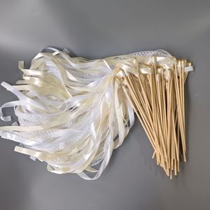 Baguettes de <span class=keywords><strong>mariage</strong></span> en ruban, décorations de fête de <span class=keywords><strong>mariage</strong></span>, guirlandes avec clochettes dorées et baguette de fée en dentelle de soie pour célébration de baby shower - Product Image 1