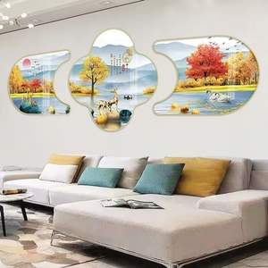 Salon peinture décorative en forme de <span class=keywords><strong>triptyque</strong></span> hexagonal peinture murale atmosphère invitant la richesse cristal porcelaine - Product Image 1