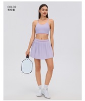 Ensemble jupe plissée de tennis 2 pièces avec bretelles fines, push-up, en maille, séchage rapide, respirant, short intégré avec poches