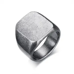 Fashion diskon besar cincin Punk persegi geometris cincin sederhana hitam kosong segel polos perhiasan cincin trendi Glossy untuk pria