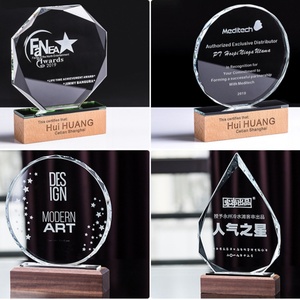 Custom Business Gift Solid Momentoes Metal Crystal Glass Acrylic Award <b>Trophy</b> Blank With Wooden Base Crystal <b>Trophy</b> - Product Image 6