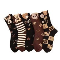 Chaussettes mignonnes à motif d'ours pour femmes, chaussettes en coton à motif de dessin animé, chaussettes décontractées confortables pour filles, dames, automne, hiver, design personnalisé