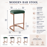 Tabouret de bar moderne de luxe en métal doré rose en forme de C avec assise rembourrée en velours pour cuisine - Vente en gros