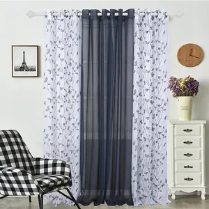 Cortinas de gasa semitransparentes con bordado blanco, cortinas de gasa  para dormitorio, cortinas de tul para ventana de salón simples y modernas