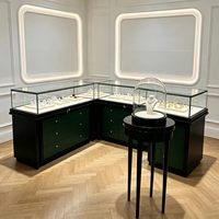 Vitrine à bijoux en verre avec éclairage LED, armoire de présentation avec tiroir, noire, pour comptoir de magasin de détail