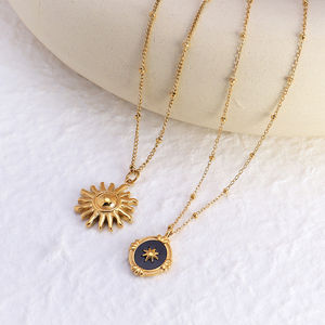 Delicado Collar Unisex Impermeable de Acero Inoxidable con Colgante de Sol, Collar con Colgante Ovalado de Oro de 18k, Collar Estrella del Norte - Product Image 5