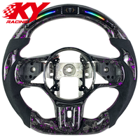 Volant sport racing style LED en fibre de carbone forgée violette personnalisée, cuir noir, adapté à la Mitsubishi EVO X