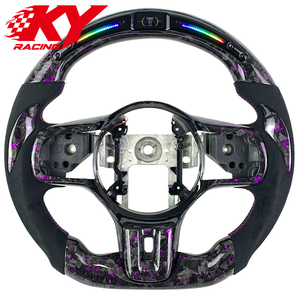 Volante deportivo de carreras estilo RPM, personalizado, de fibra de carbono forjada morada, cuero negro y LED, adecuado para Mitsubishi EVO X - Product Image 1