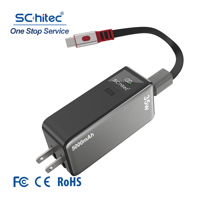 Schitec Wall Plug Portable Power Charger 5000mah 35W with Build in Cable 22.5W Two Way Fast Charging Power Bank