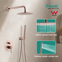Ensemble de douche mural Frascio moderne en laiton brossé avec mitigeur à main, jet pluie et système de douche 3 fonctions pour appartement
